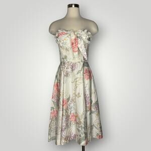 Vintage Y2k Jill Stuart Dress Floral Crocheted Flowers Bow Tie Front Strapless 6